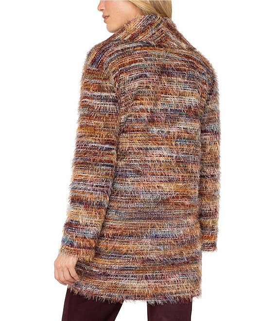 Knit Lapel Collar Long Sleeve Open Front Cardigan in Multi Feather