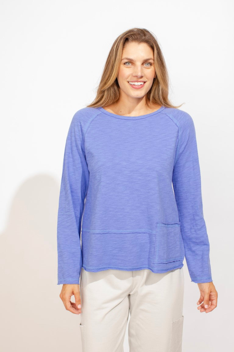 Cotton Slub Pocket Pullover in Baja Blue