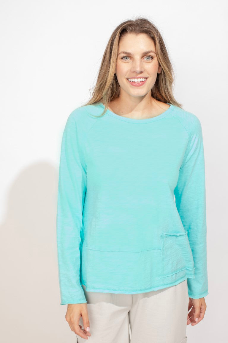 Cotton Slub Pocket Pullover in Turquoise