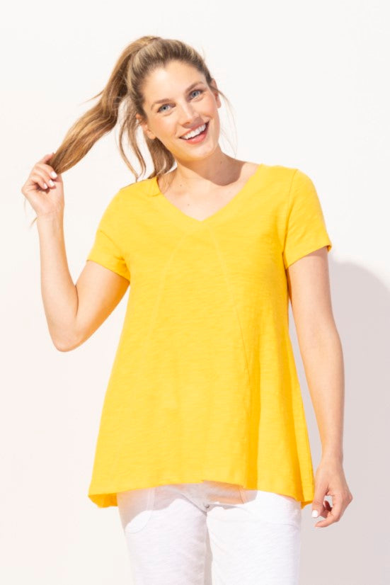 Chatham Cotton Slub Pieced V-Neck Tunic in Lemon