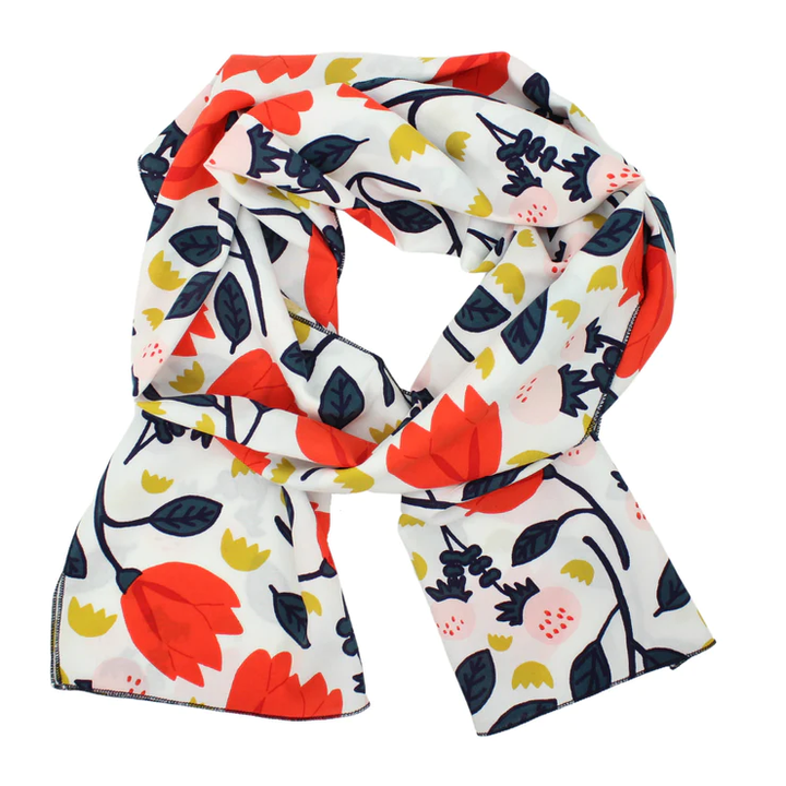 Rayon Scarf in Red Tulip on White