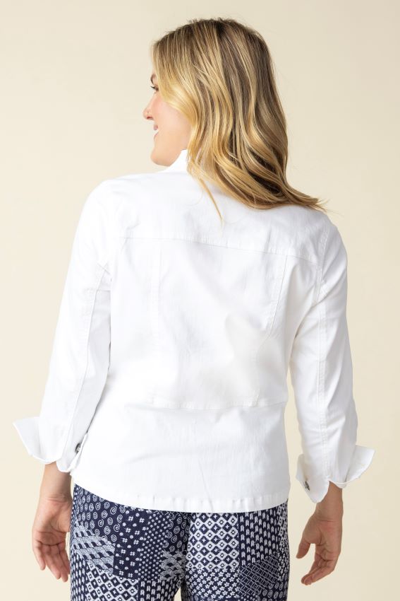 Stretch Denim Moto Jacket in White