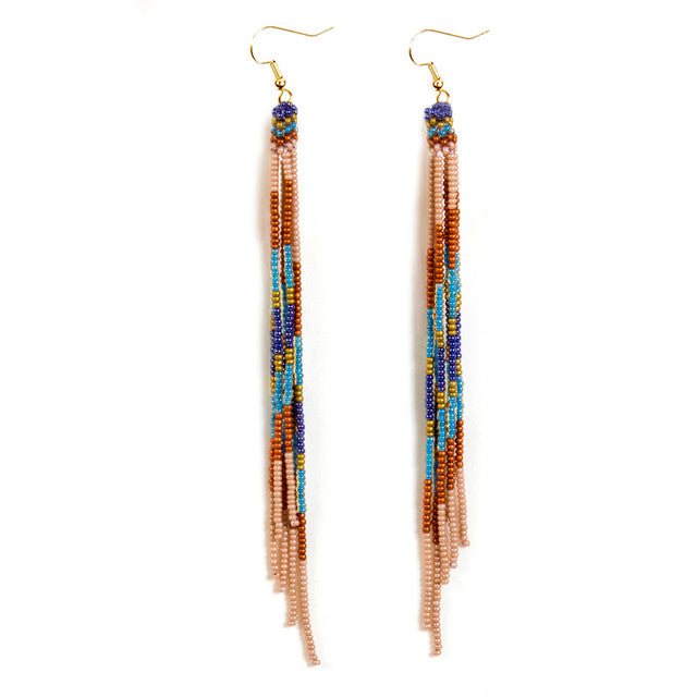 Beaded Fringe Duster Earrings in Multi Bronze