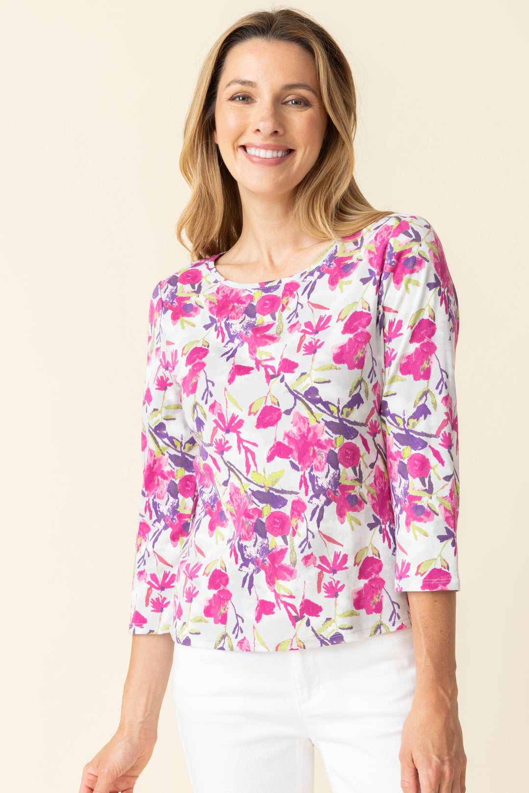 Cozy Rib Floral Everyday Tee in Berry