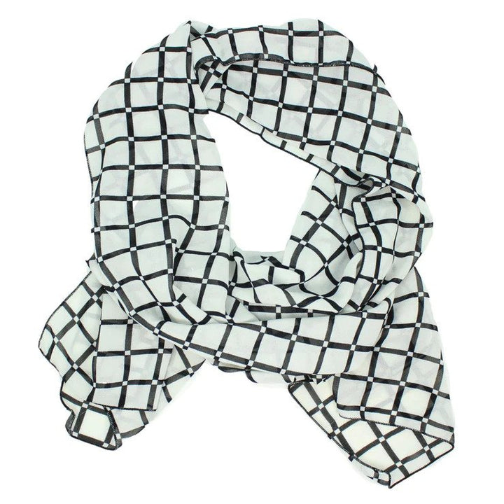Chiffon Poly Scarf in Black and White Grid