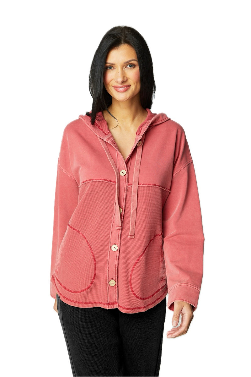 Mixed Texture Hoodie in Garnet