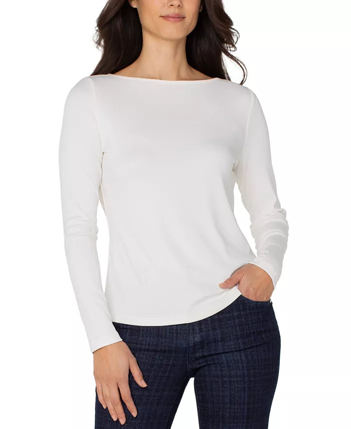Long Sleeve Boat Knit Top in Washed Cream