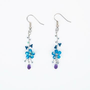 Wire Flower Earrings in Blue