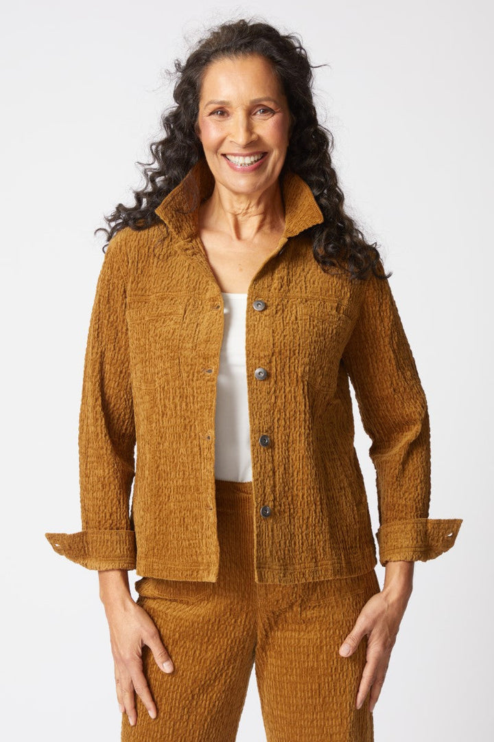 Rustic Stretch Cord Boyfriend Jacket in Breen