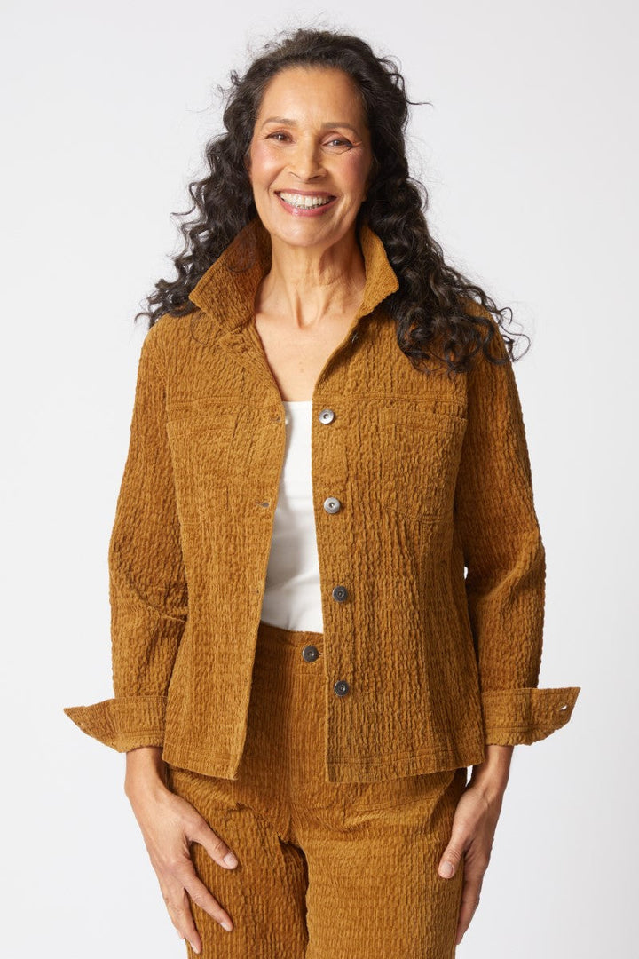 Rustic Stretch Cord Boyfriend Jacket in Breen