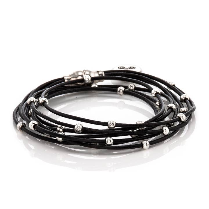 Delicate black leather double wrap bracelet