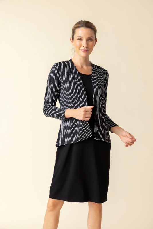 Core Travel Bamboo Shirred Open Front Jacket in Black