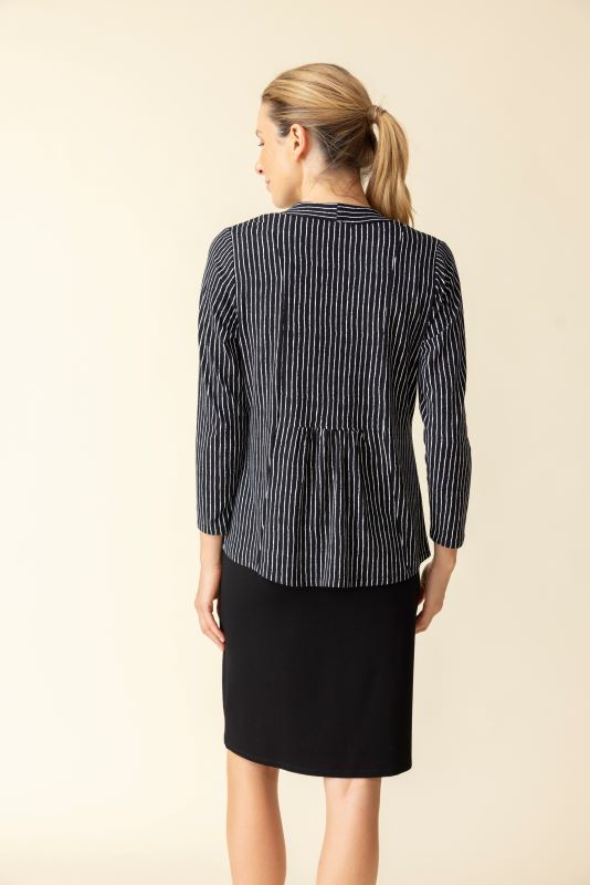 Core Travel Bamboo Shirred Open Front Jacket in Black