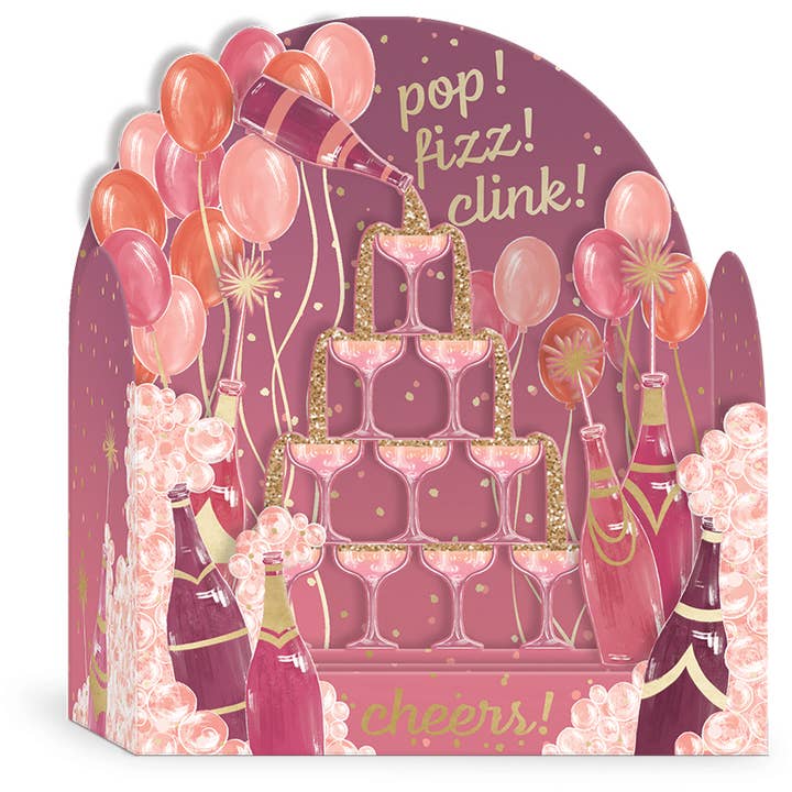 3D Pop Up Greeting Card Champagne Cheers