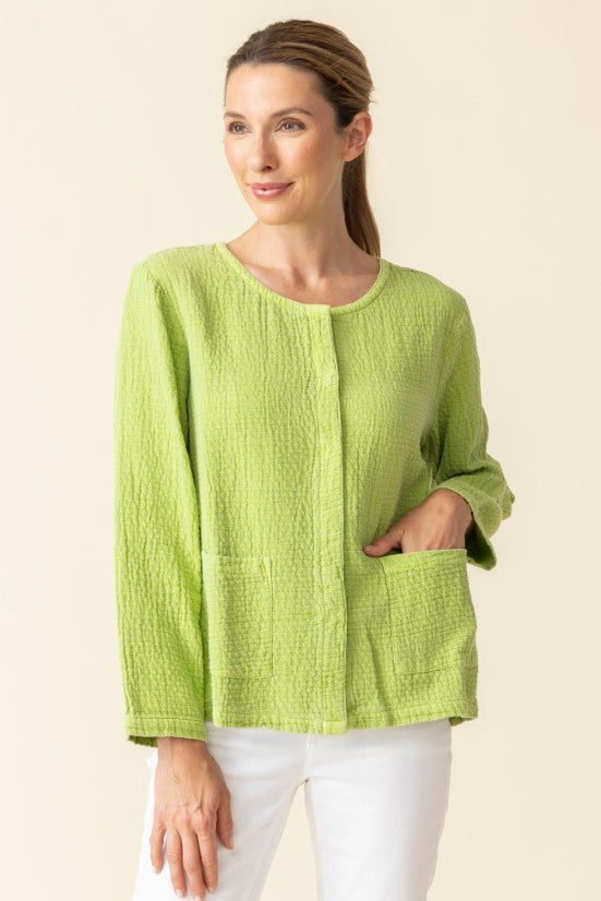 Sun Washed Jacquard Snappy Jacket in Leaf