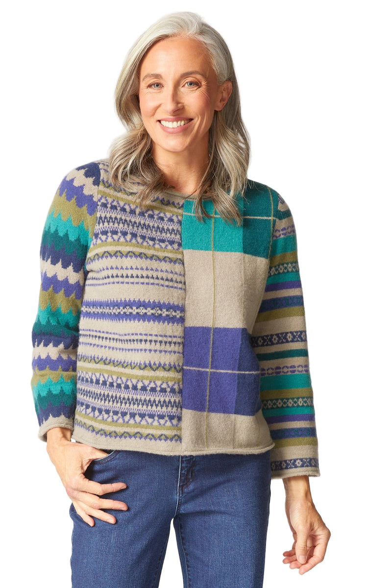 Whimsy Mixed Pattern Pullover in Driftwood