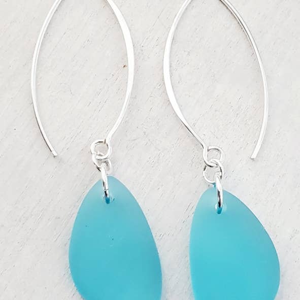 Eco Sea Glass Marquis Splash Earrings - Turquoise