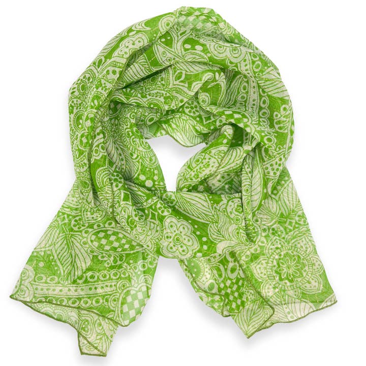 Silk Chiffon Scarf - Lime Green with Gold Lurex