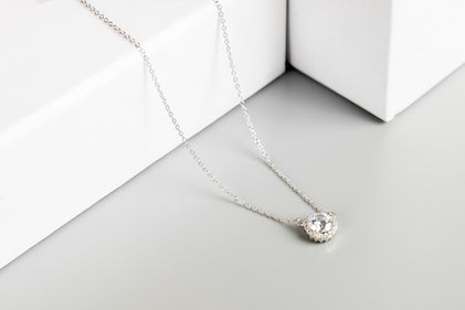 CZ Crystal Pendant Necklace in Silver