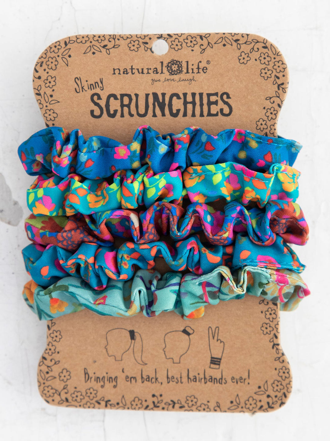 Scrunchies in Floral Blue - Set of 5
