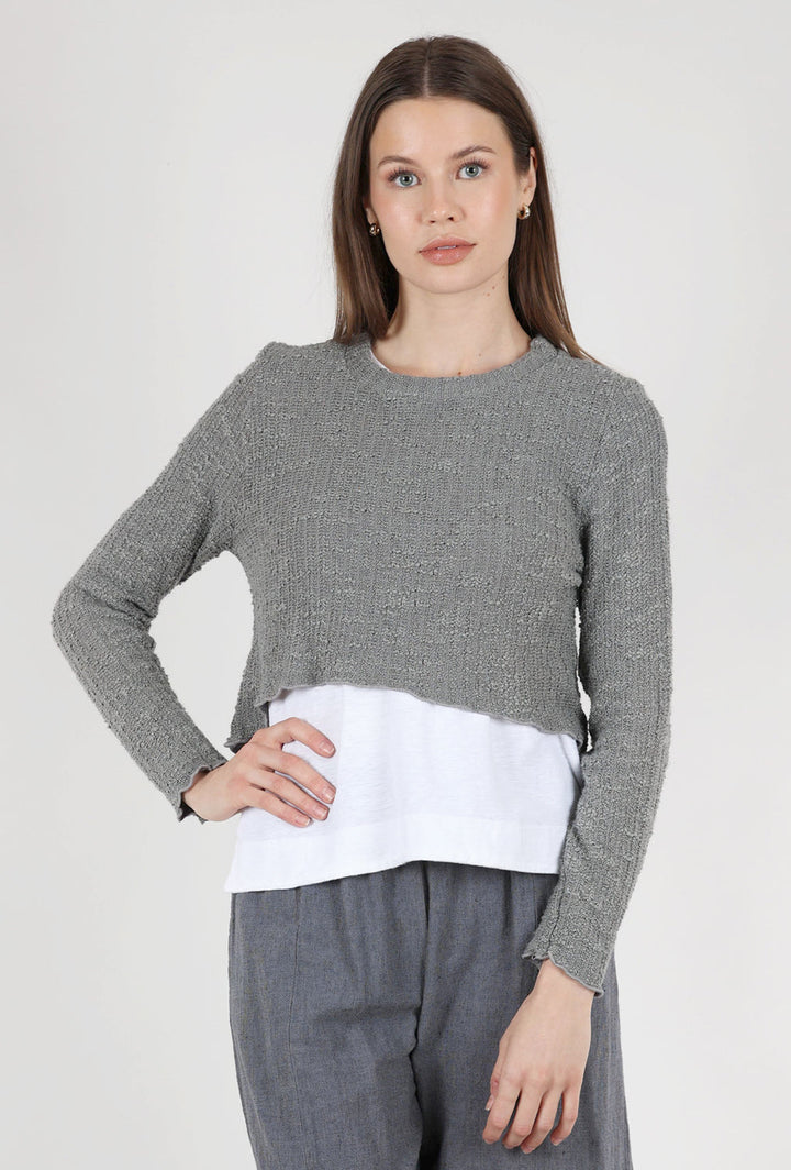 Curved Cropped Sweater in Cobblestone