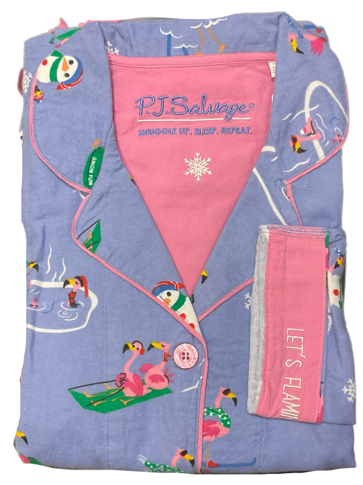 Flannel PJ Set - Let's Flamingo in Periwinkle
