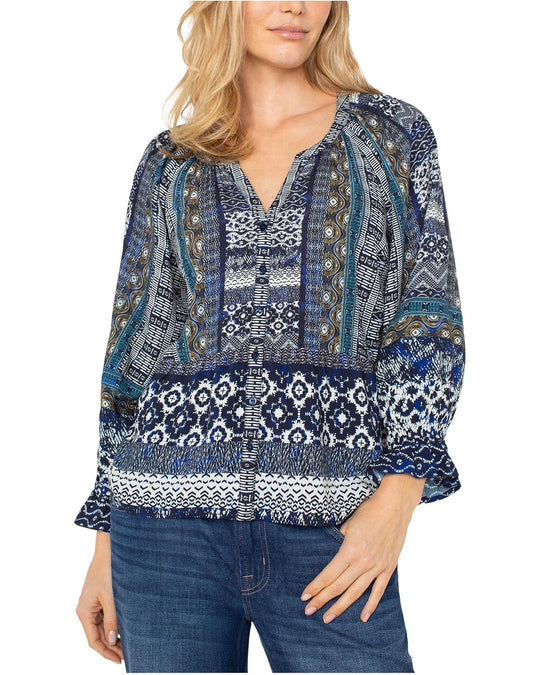 Button Front 3/4 Sleeve Shirt