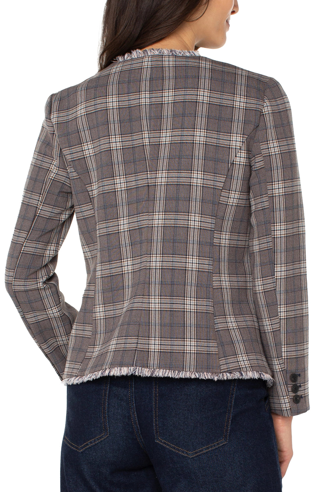 Collarless Fitted Blazer W/ Fray