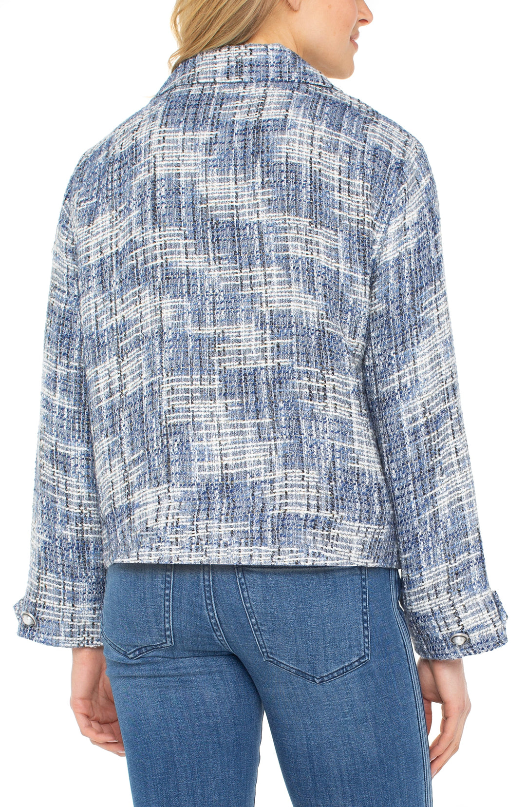 Button Front Boxy Shacket in Blue Multi