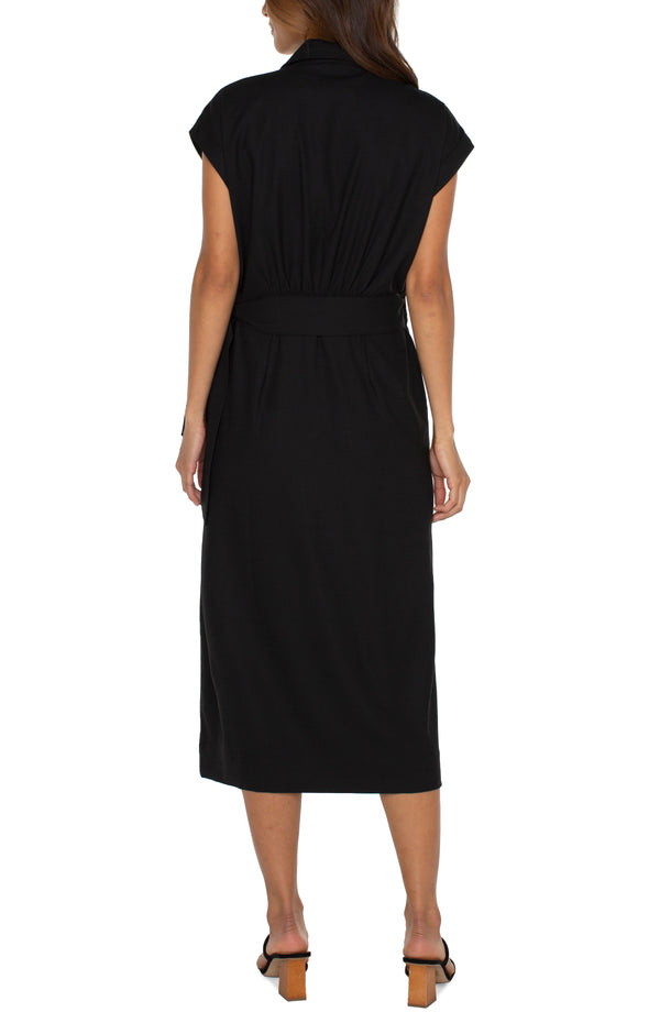 Collared Wrap Dress in Black