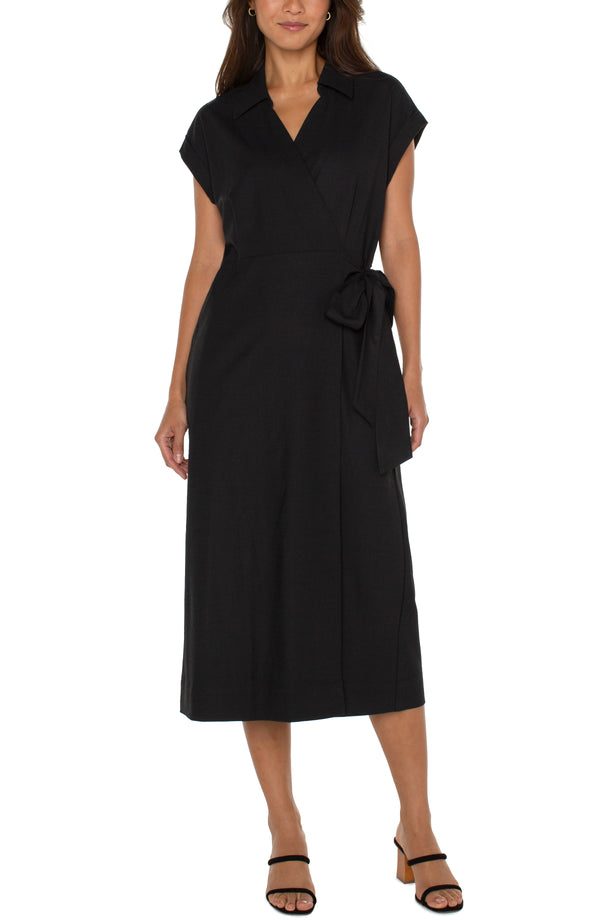 Collared Wrap Dress in Black