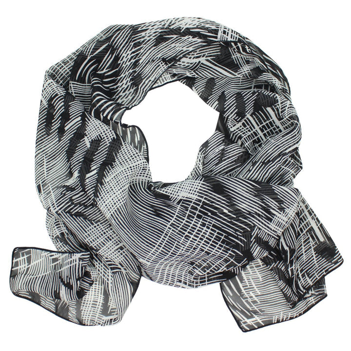 Chiffon Poly Scarf in Black and White Geometric