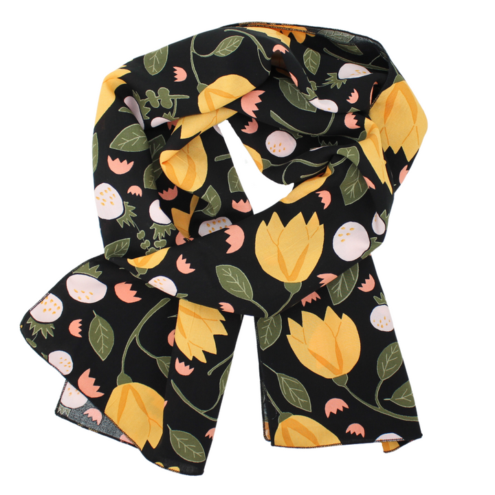 Rayon Scarf in Black and Gold Tulip