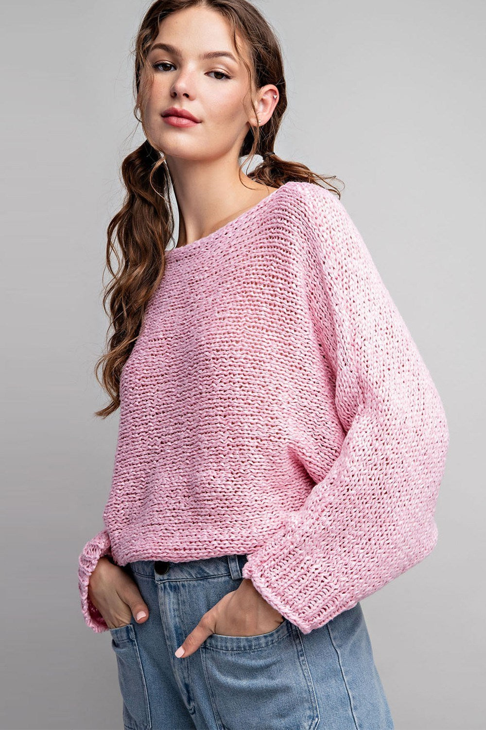 Loose Fit Knit Top in Bubble Pink