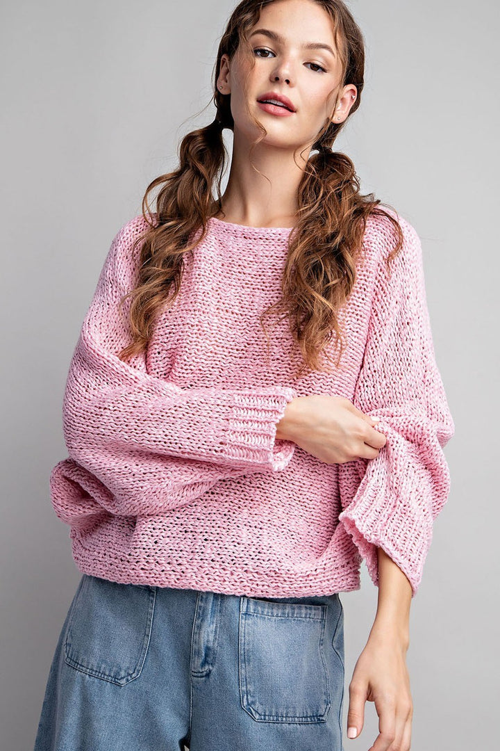 Loose Fit Knit Top in Bubble Pink