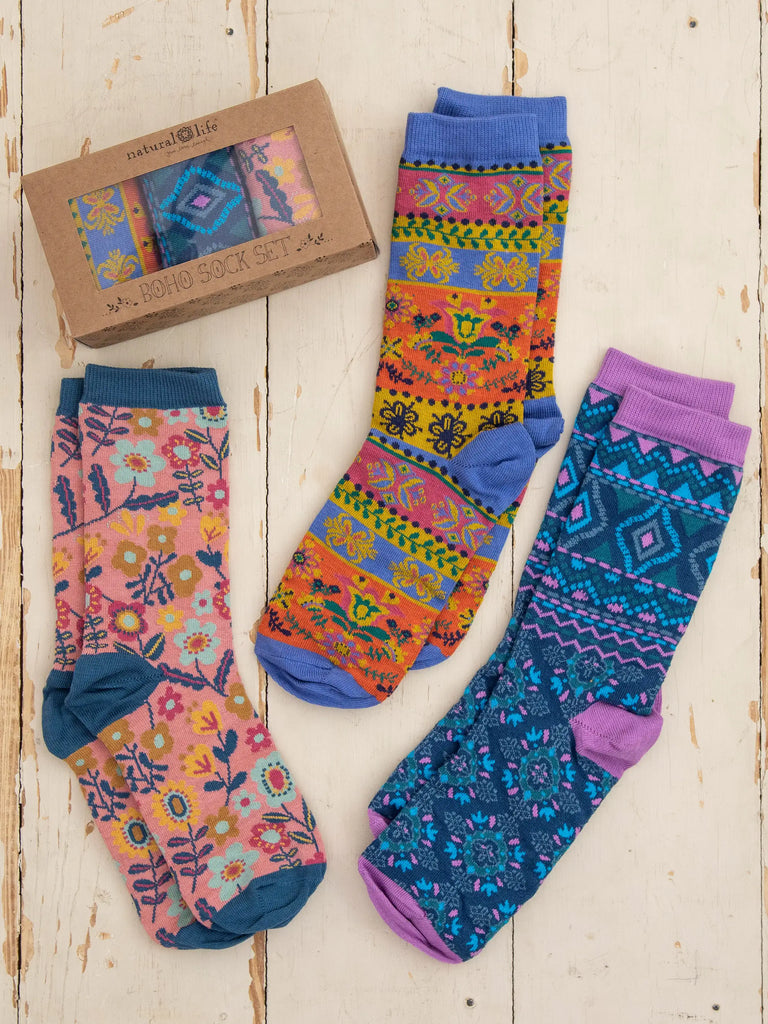 Boxed Boho Socks Multi Floral - Set of 3