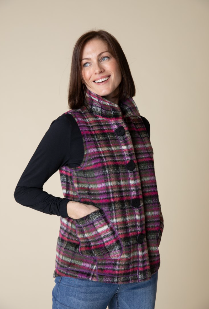 Totally Tartan Angled Pocket Vest in Plum
