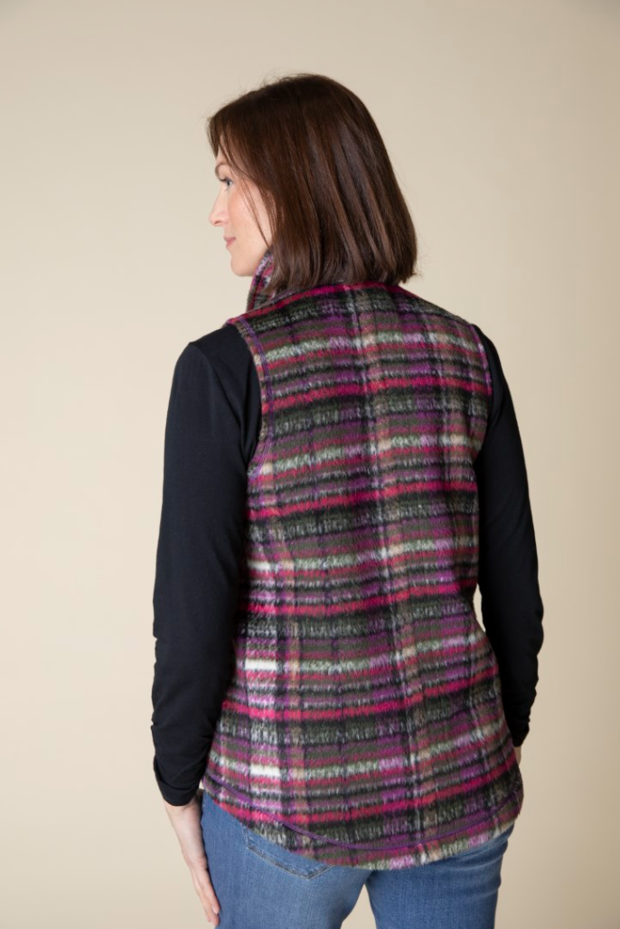 Totally Tartan Angled Pocket Vest in Plum