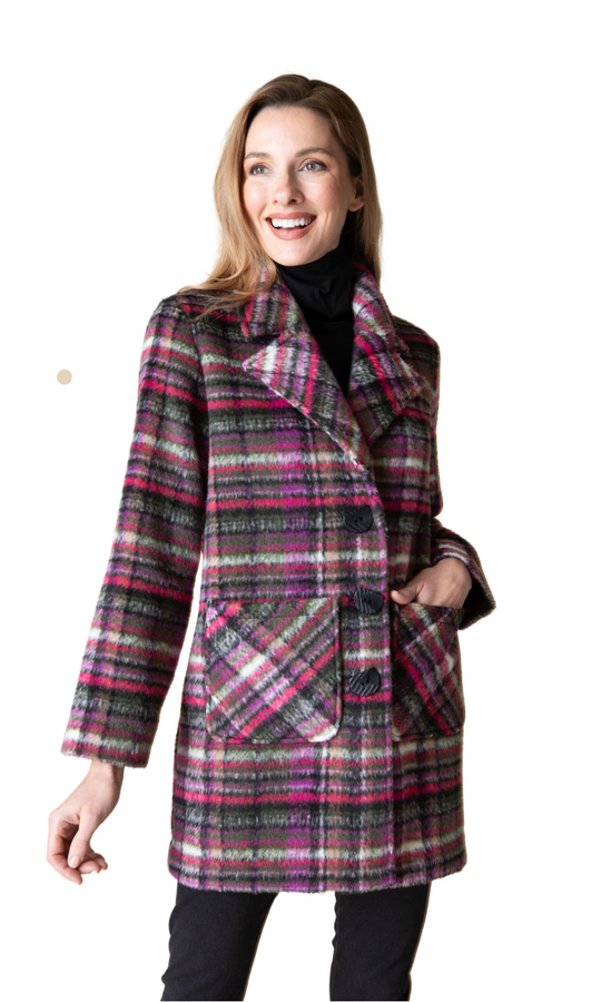 Totally Tartan Car Coat in Plum