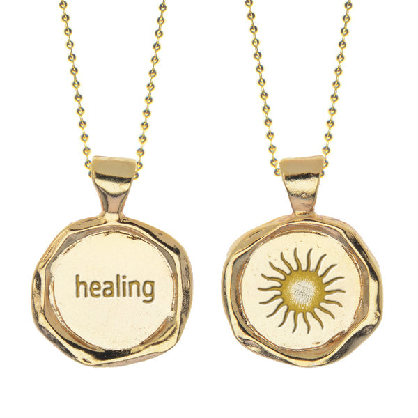 Gold Wax Charm Necklace on Gold Chain - healing