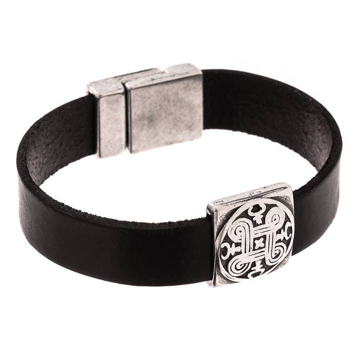 Celtic Emblem Cross Leather Bracelet in Brown
