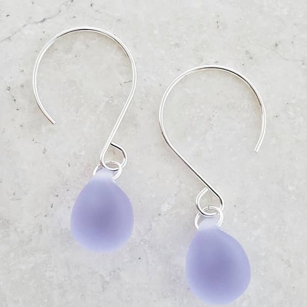 Silver Eco Sea Glass Sea Droplets Earrings - Periwinkle