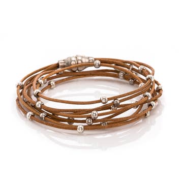 Delicate brown leather double wrap bracelet