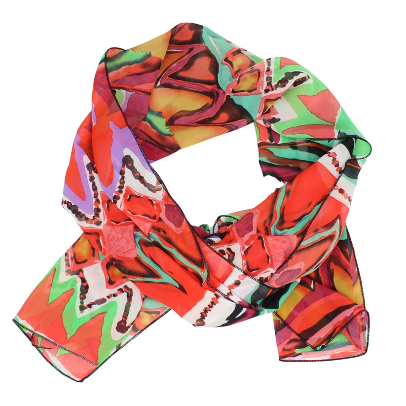 Chiffon Poly Scarf in Mint + Black