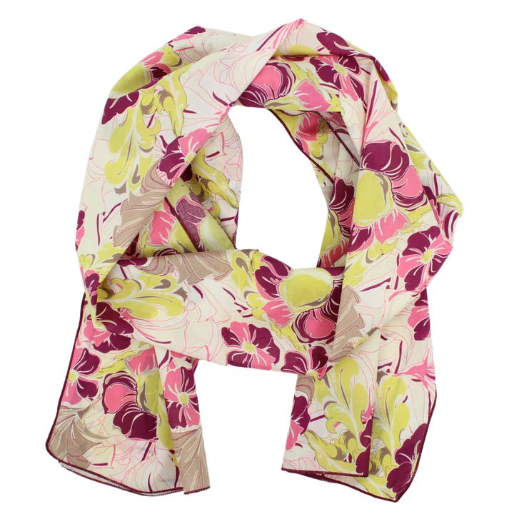 Cotton Voile Scarf in Coral and Chartreuse