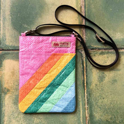 Mini Recycled Phone Crossbody - Pink Rainbow