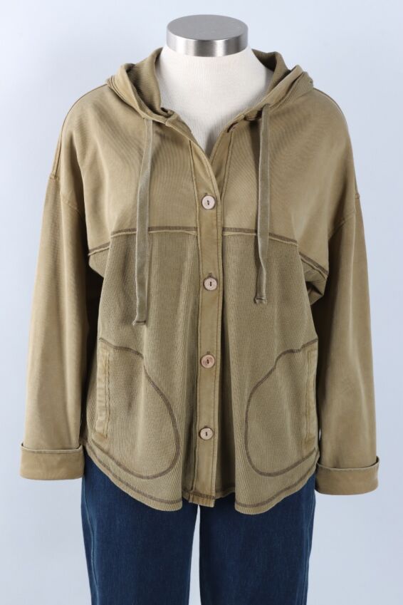 Mixed Texture Hoodie in Light Army Green