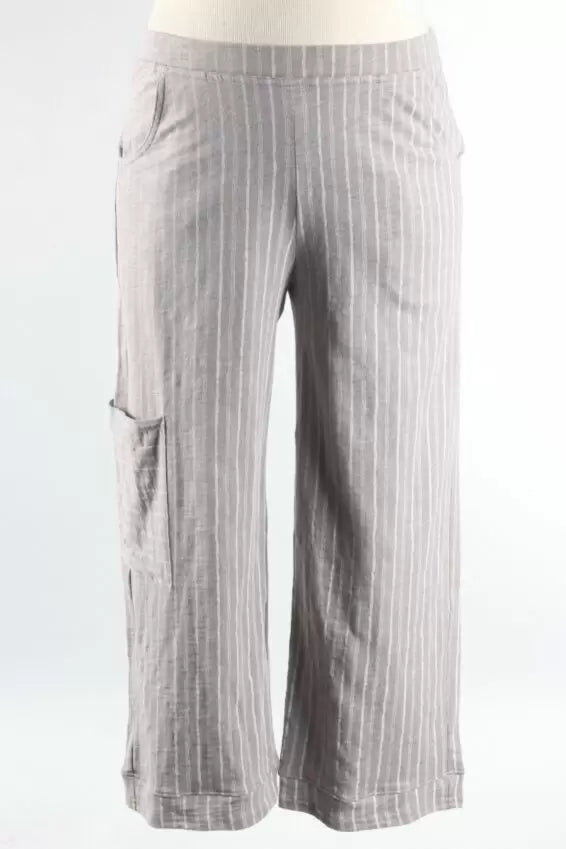 Striped Cotton Pocket Pants in Fog