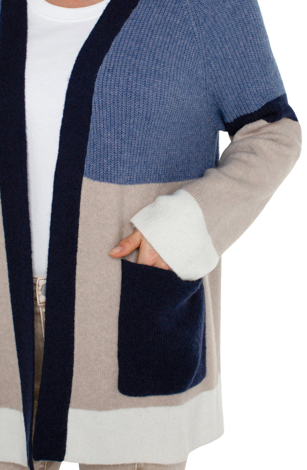 Open Front Color Block Cardigan