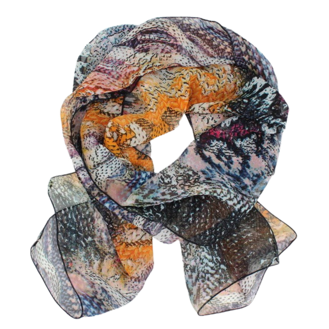 Chiffon Poly Scarf in Textured Orange & Blue
